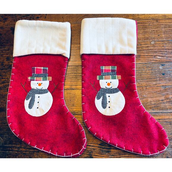 (2) NWOT Red Snowman Christmas Stocking Embellished Snowman & Scarf Felt - Picture 4 of 5